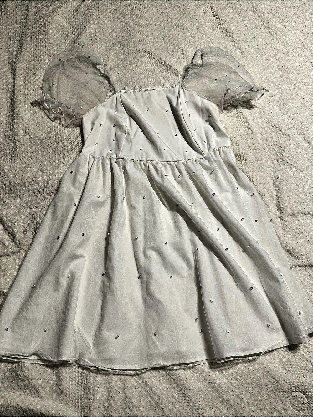 White Pearls Puff Sleeve Dress